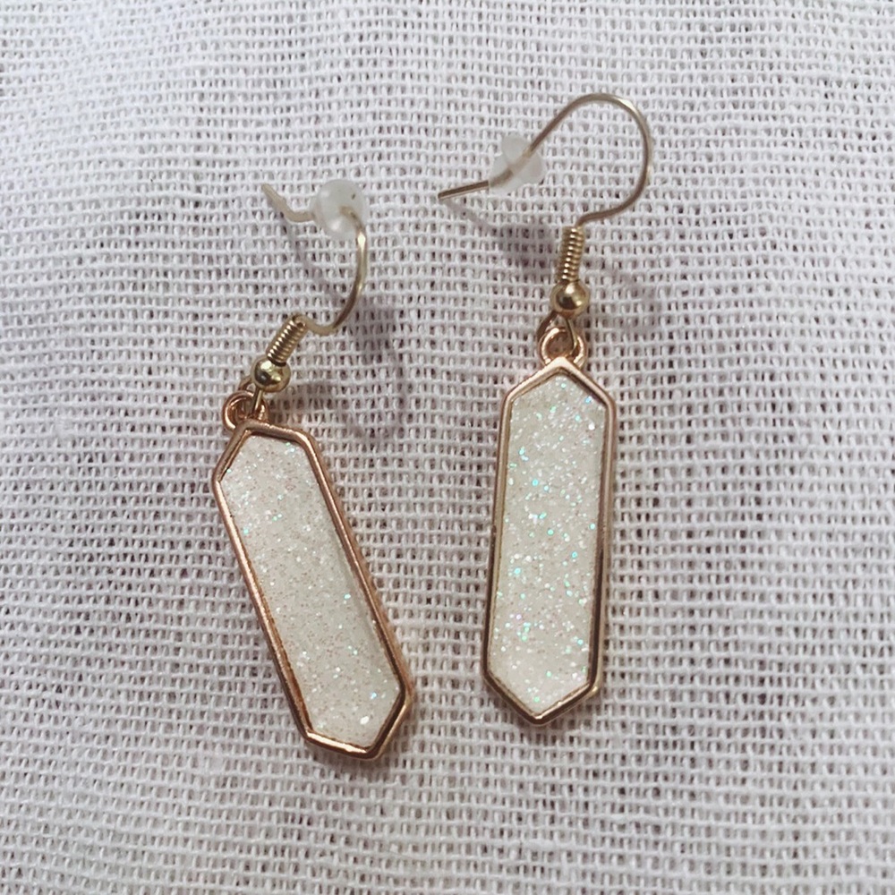 3/$30 EARRING BUNDLES! Handcrafted White Glitter and Gold Earrings